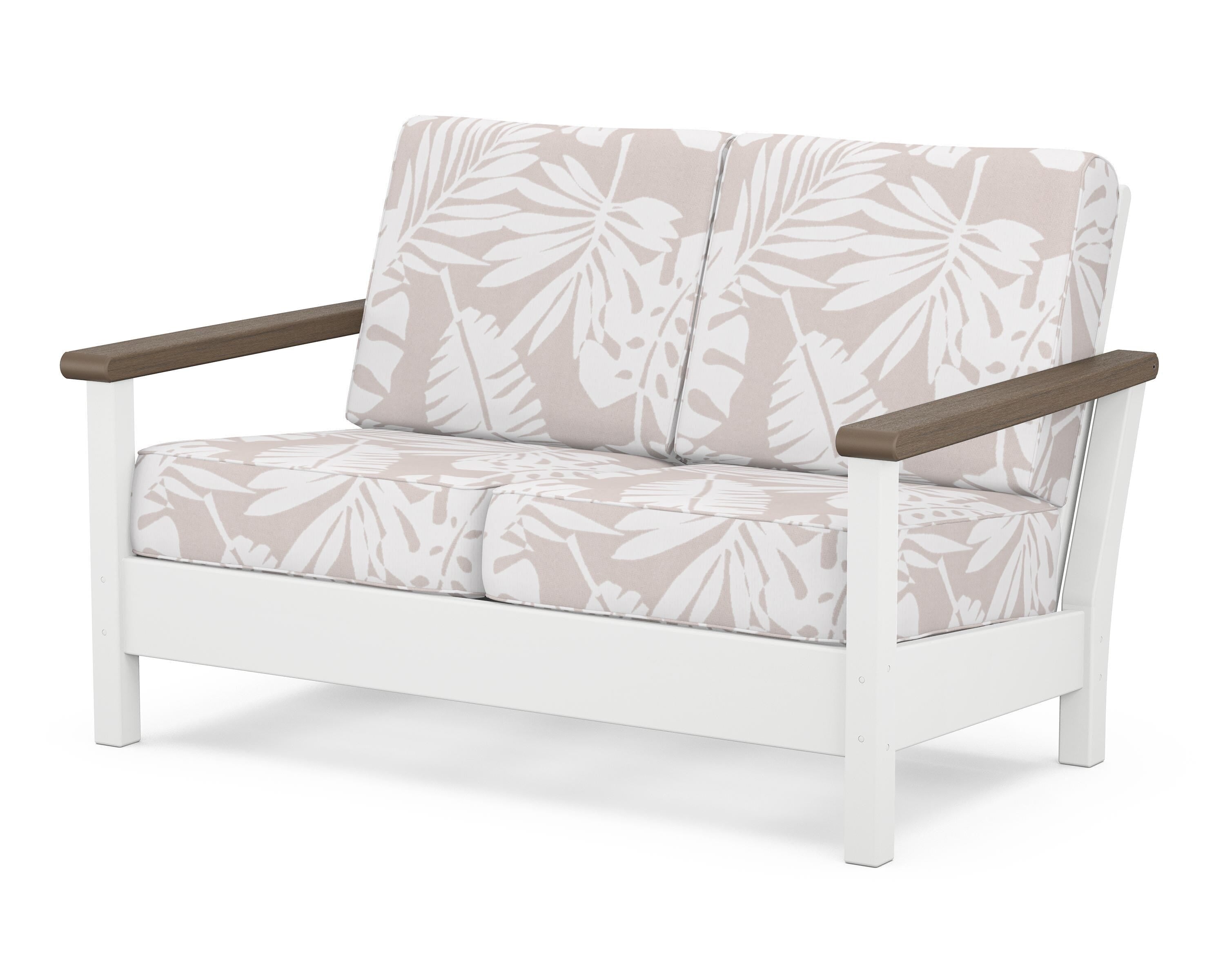 POLYWOOD® Harbour Deep Seating Loveseat in White / Kona / Leaf Dune Burlap
