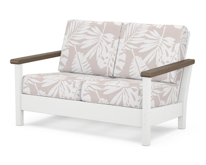 POLYWOOD® Harbour Deep Seating Loveseat in White / Kona / Leaf Dune Burlap
