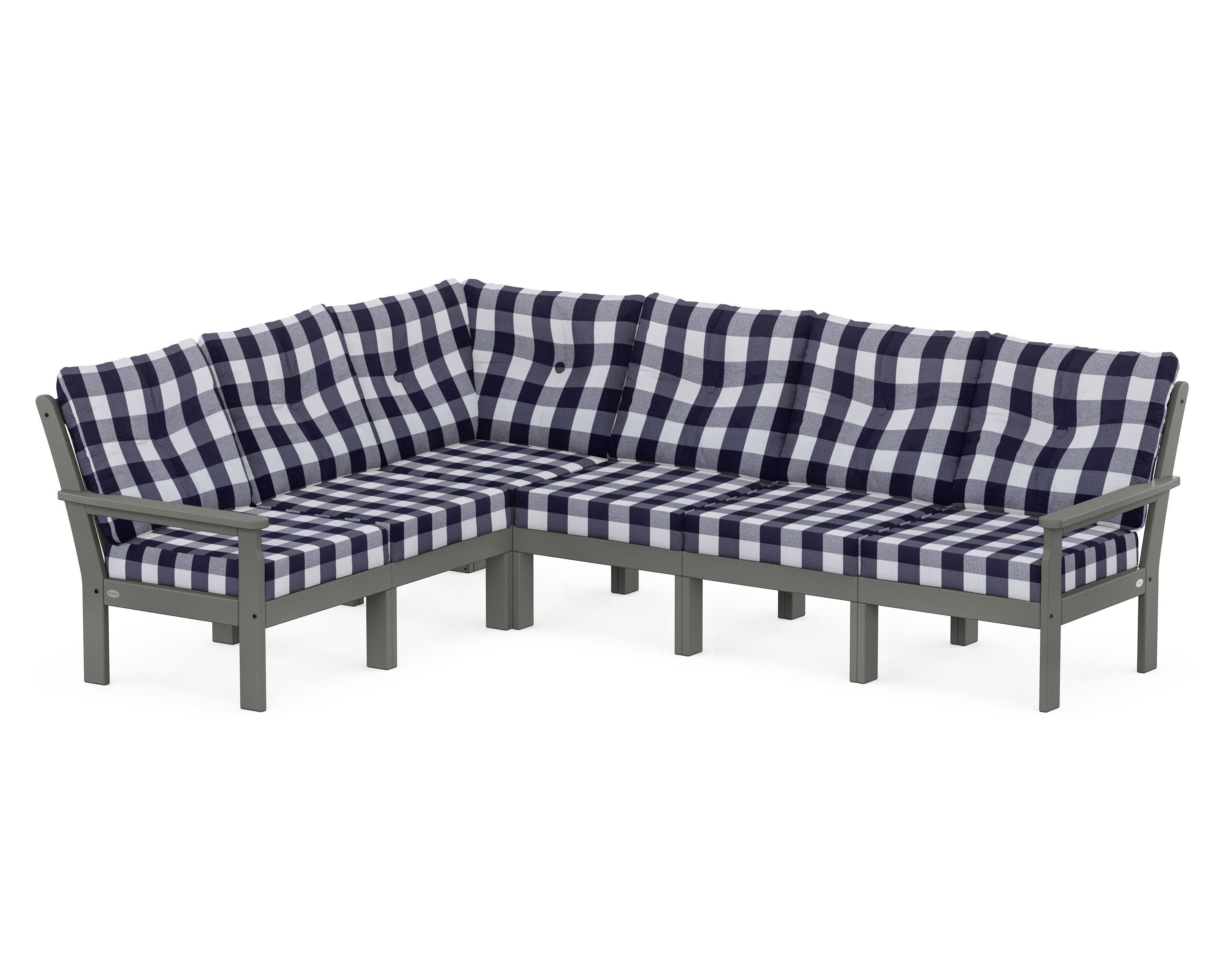 POLYWOOD® Vineyard 6-Piece Sectional in Slate Grey / Buffalo Plaid Navy