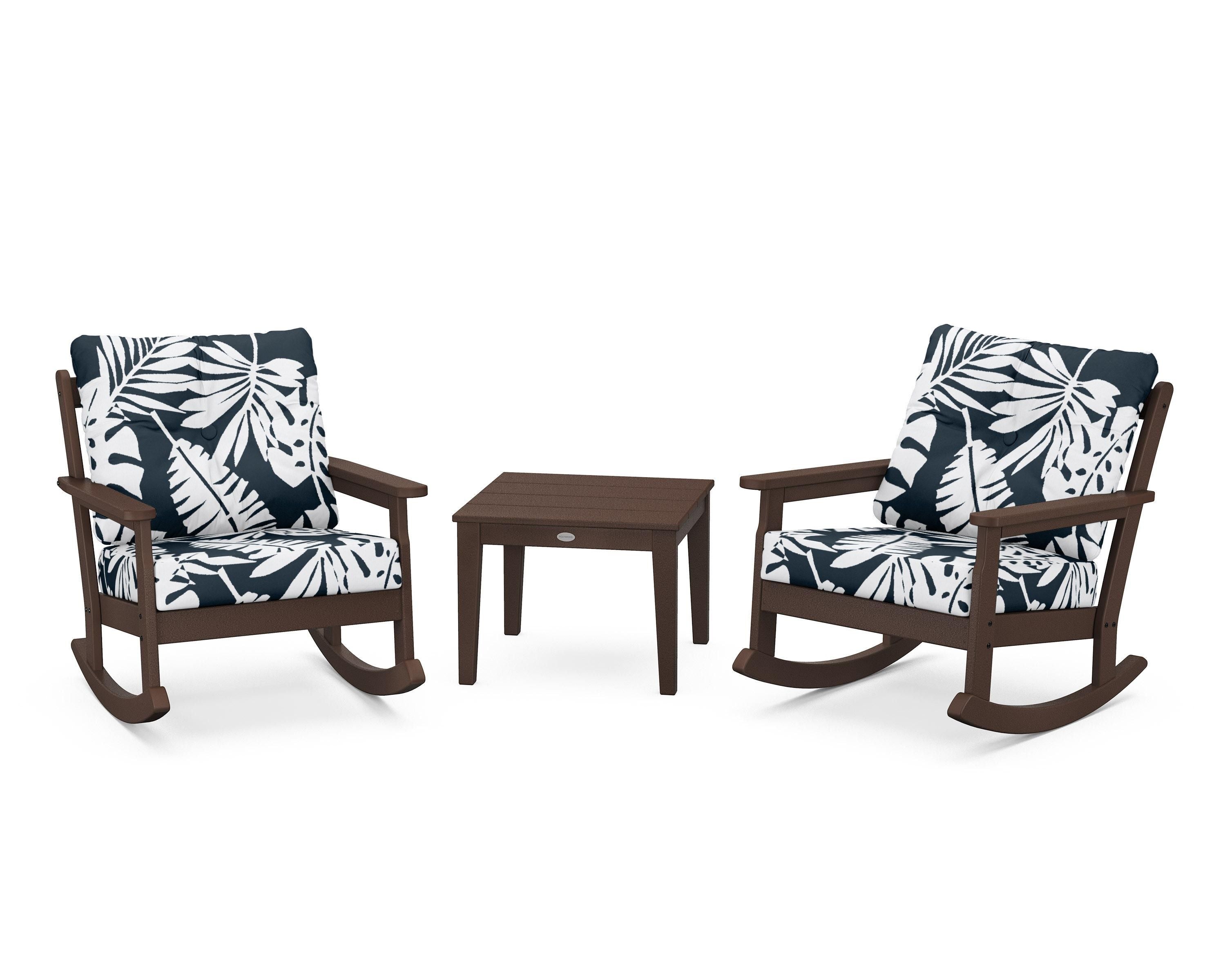 POLYWOOD® Vineyard 3-Piece Deep Seating Rocker Set in Mahogany / Leaf Marine Indigo