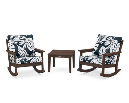 POLYWOOD® Vineyard 3-Piece Deep Seating Rocker Set in Mahogany / Leaf Marine Indigo