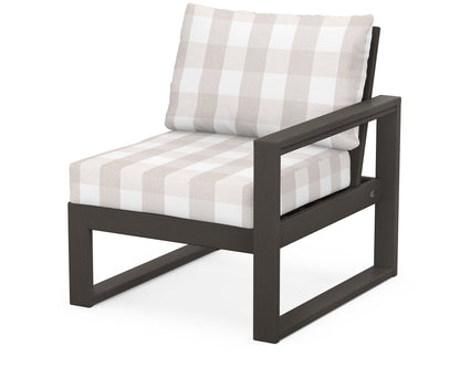 POLYWOOD® EDGE Modular Right Arm Chair in Vintage Coffee / Buffalo Plaid Dune Burlap