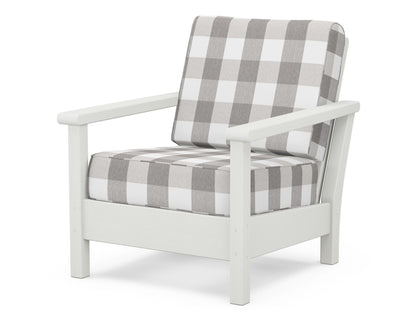 POLYWOOD® Harbour Deep Seating Chair in Vintage White / Buffalo Plaid Grey Mist