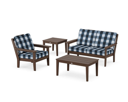 Country Living Wovendale 4-Piece Deep Seating Set in Mahogany / Buffalo Plaid Marine Indigo