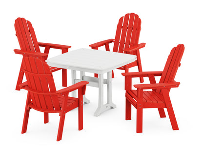 POLYWOOD® Vineyard Adirondack 5-Piece Dining Set with Trestle Legs in Sunset Red / White