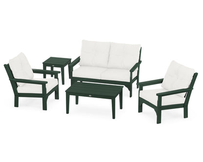 POLYWOOD® Vineyard 5-Piece Deep Seating Set in Green / Natural Linen
