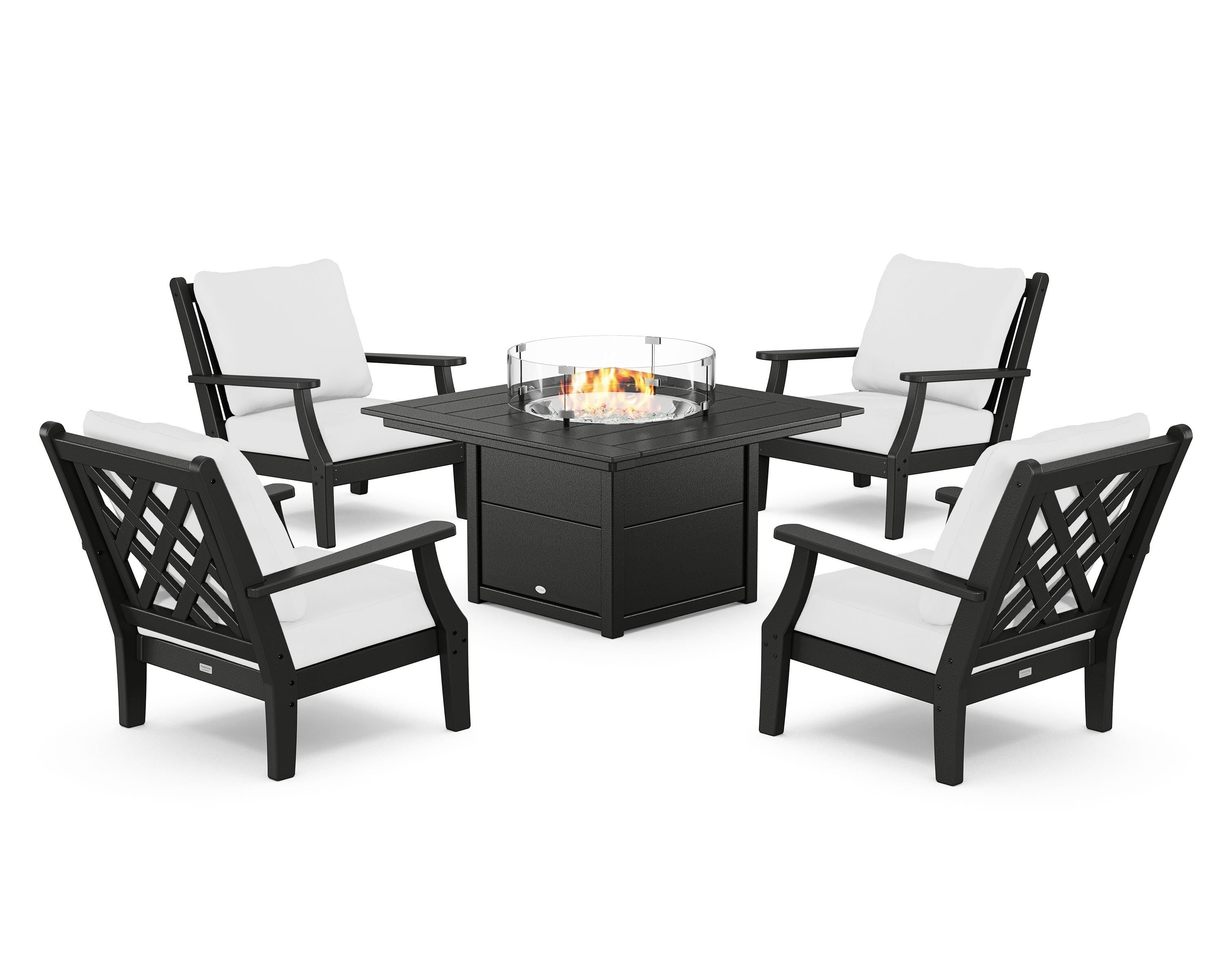 Country Living Wovendale 5-Piece Deep Seating Set with Fire Pit Table in Black / Natural