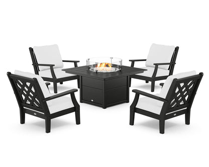 Country Living Wovendale 5-Piece Deep Seating Set with Fire Pit Table in Black / Natural