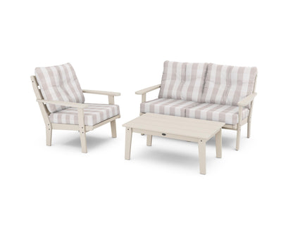 POLYWOOD® Lakeside 3-Piece Deep Seating Set in Sand / Buffalo Plaid Dune Burlap