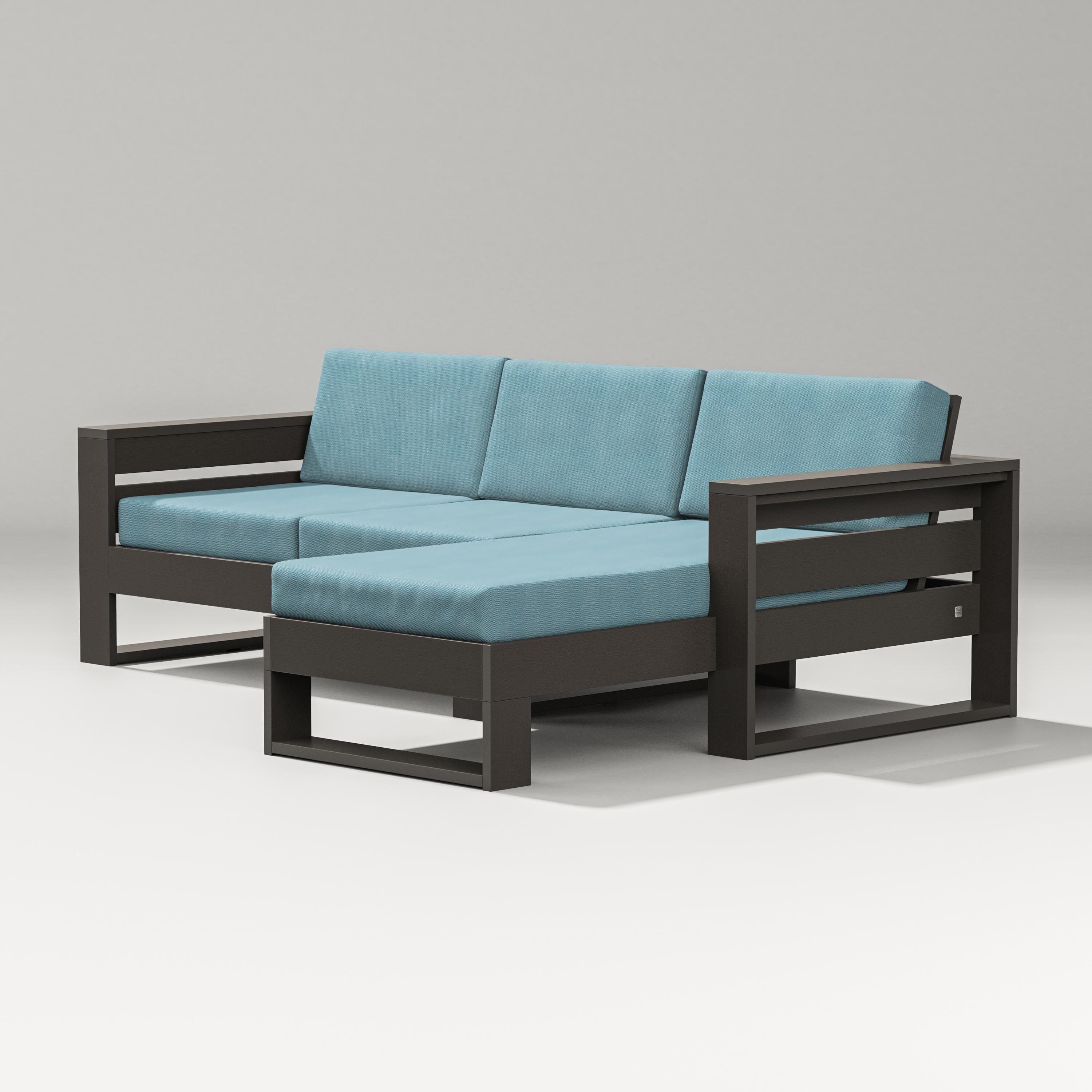 PW Designer Series Latitude Right Chaise Sectional in Vintage Coffee / Lattice Sky Blue
