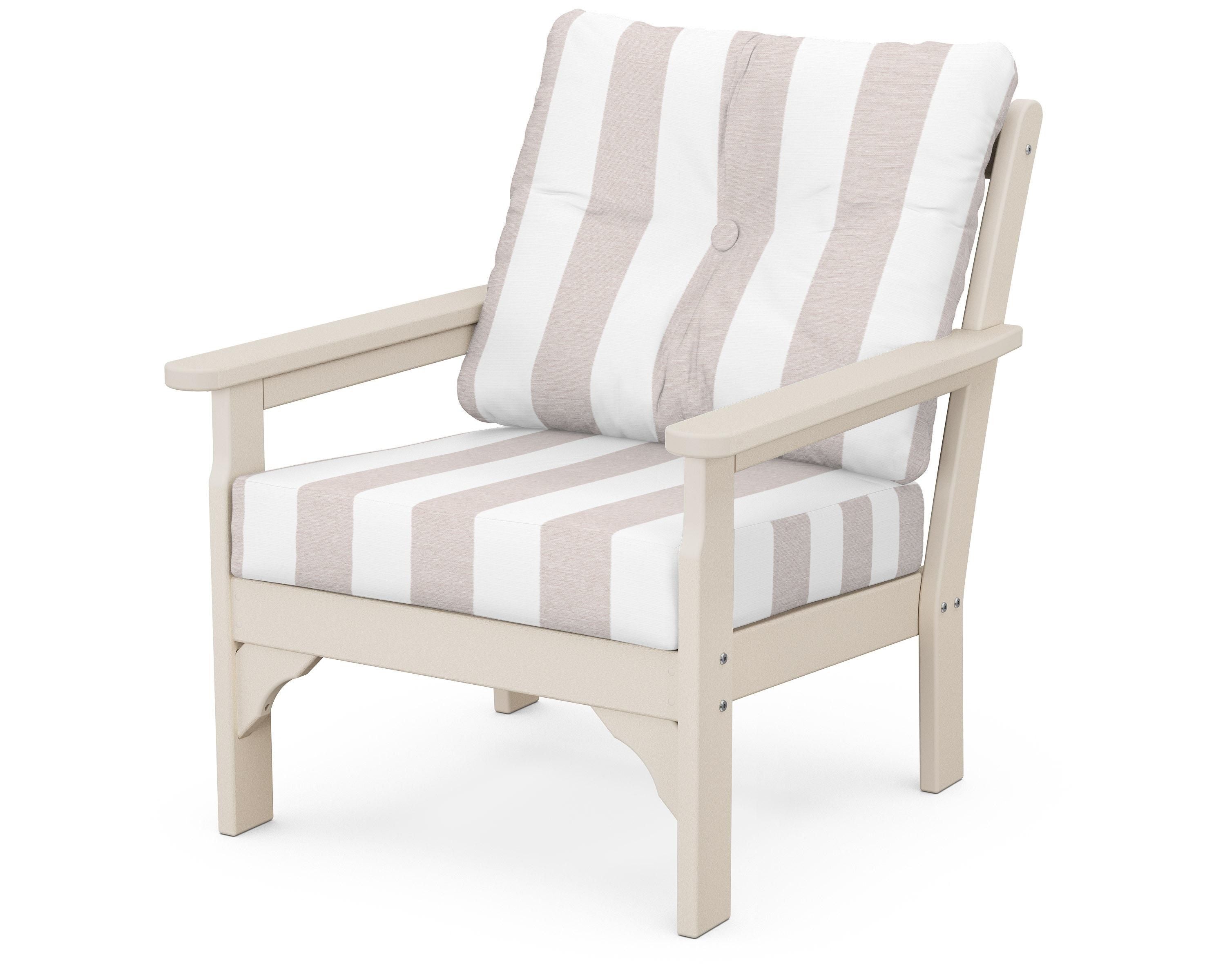 POLYWOOD® Vineyard Deep Seating Chair in Sand / Cabana Stripe Dune Burlap