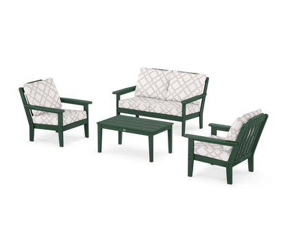 Country Living Cottage 4-Piece Deep Seating Set with Loveseat in Green / Trellis Dune Burlap