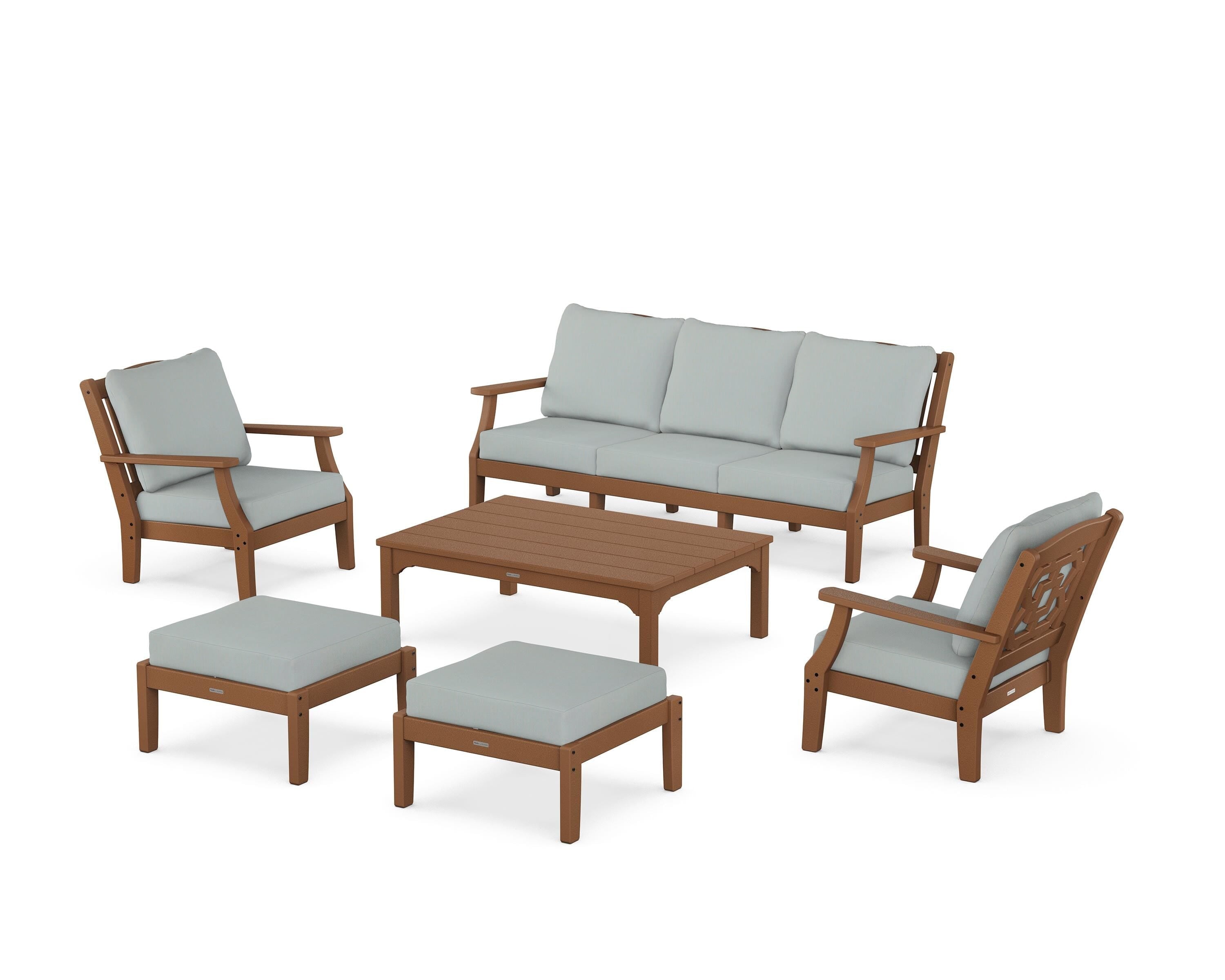 Martha Stewart by POLYWOOD® Chinoiserie 6-Piece Lounge Sofa Set in Teak / Spa