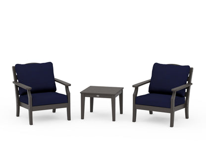 Draper James™ by  POLYWOOD® Savannah 3-Piece Deep Seating Set in Vintage Coffee / Navy