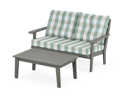 POLYWOOD® Lakeside 2-Piece Lounge Loveseat Set in Slate Grey / Buffalo Plaid Glacier Spa