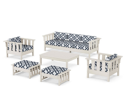 Martha Stewart by POLYWOOD® Acadia 6-Piece Lounge Sofa Set in Sand / Trellis Marine Indigo