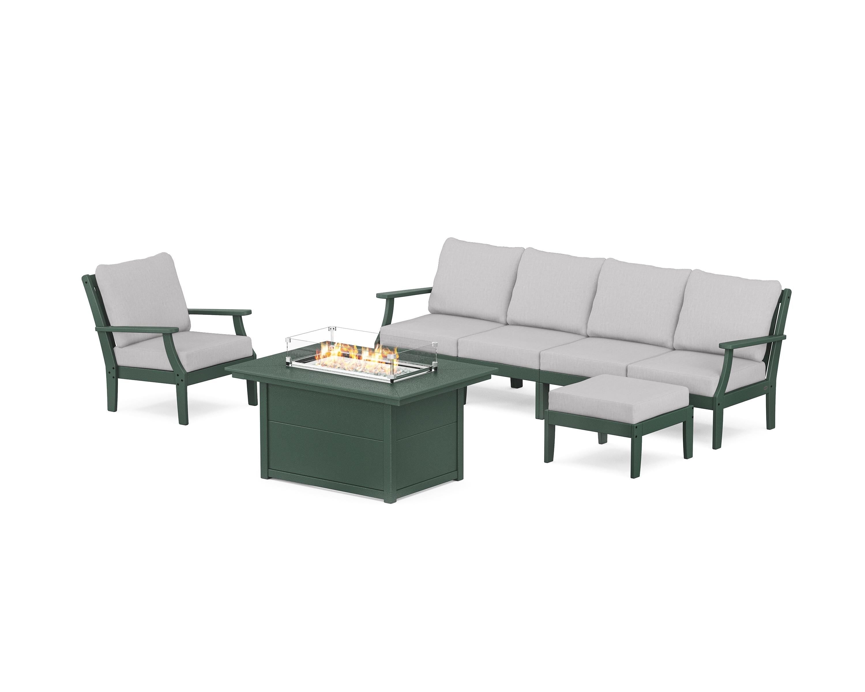 POLYWOOD® Braxton Sectional Lounge and Fire Pit Set in Green / Granite