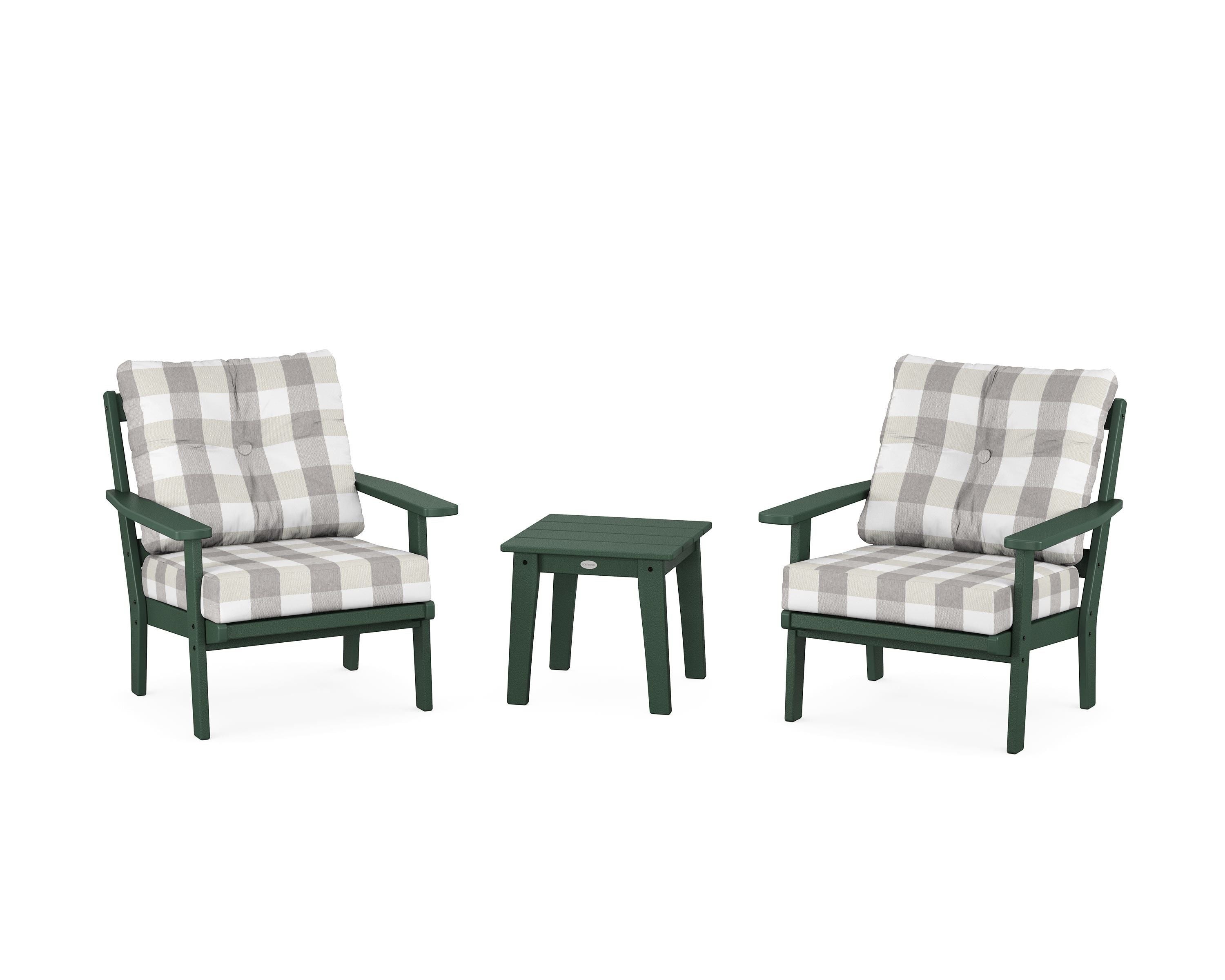 POLYWOOD® Prairie 3-Piece Deep Seating Set in Green / Buffalo Plaid Grey Mist