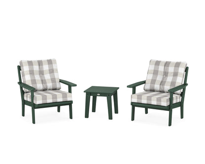 POLYWOOD® Prairie 3-Piece Deep Seating Set in Green / Buffalo Plaid Grey Mist