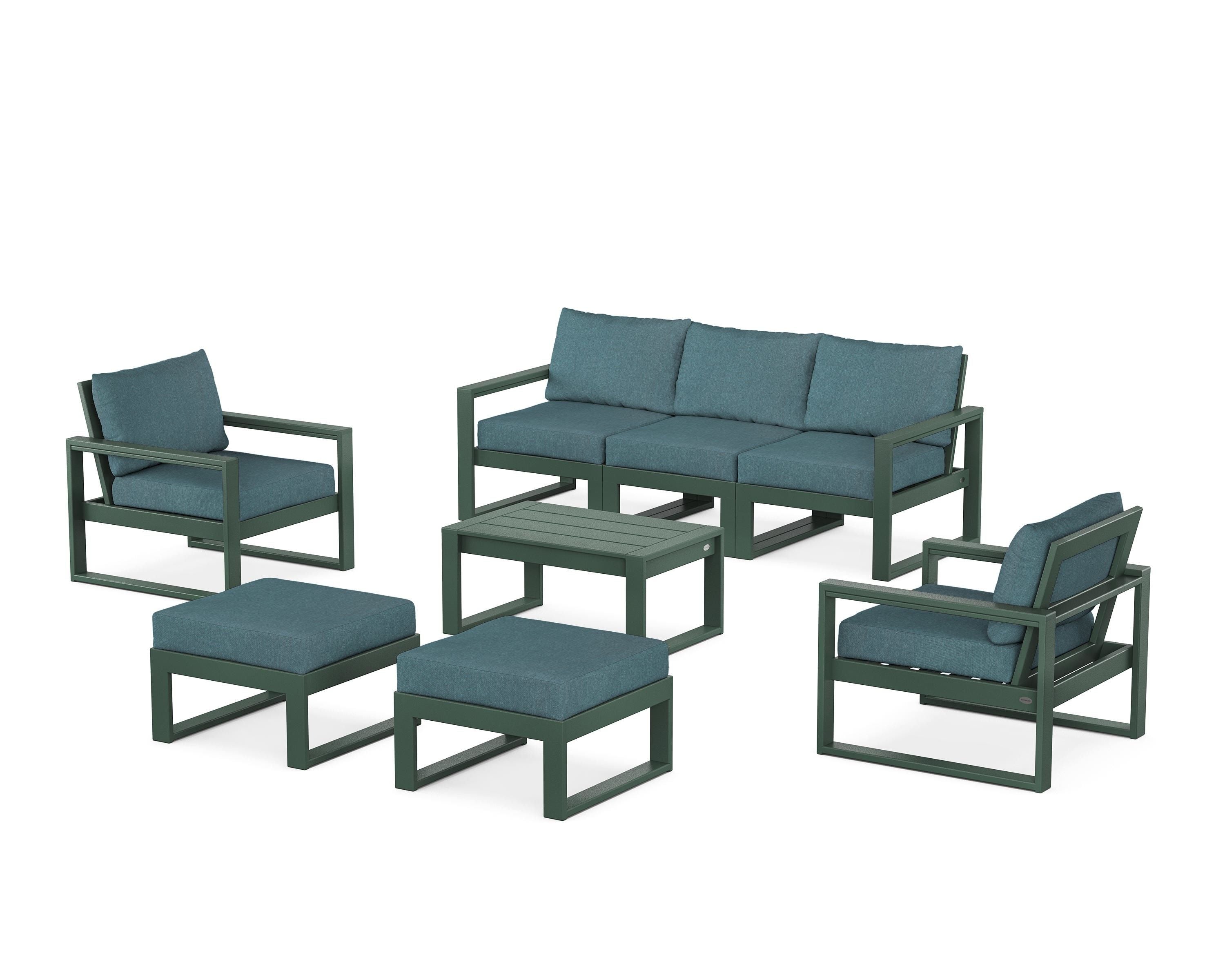 POLYWOOD® EDGE Sectional 8-Piece Lounge Sofa Set in Green / Ocean Teal