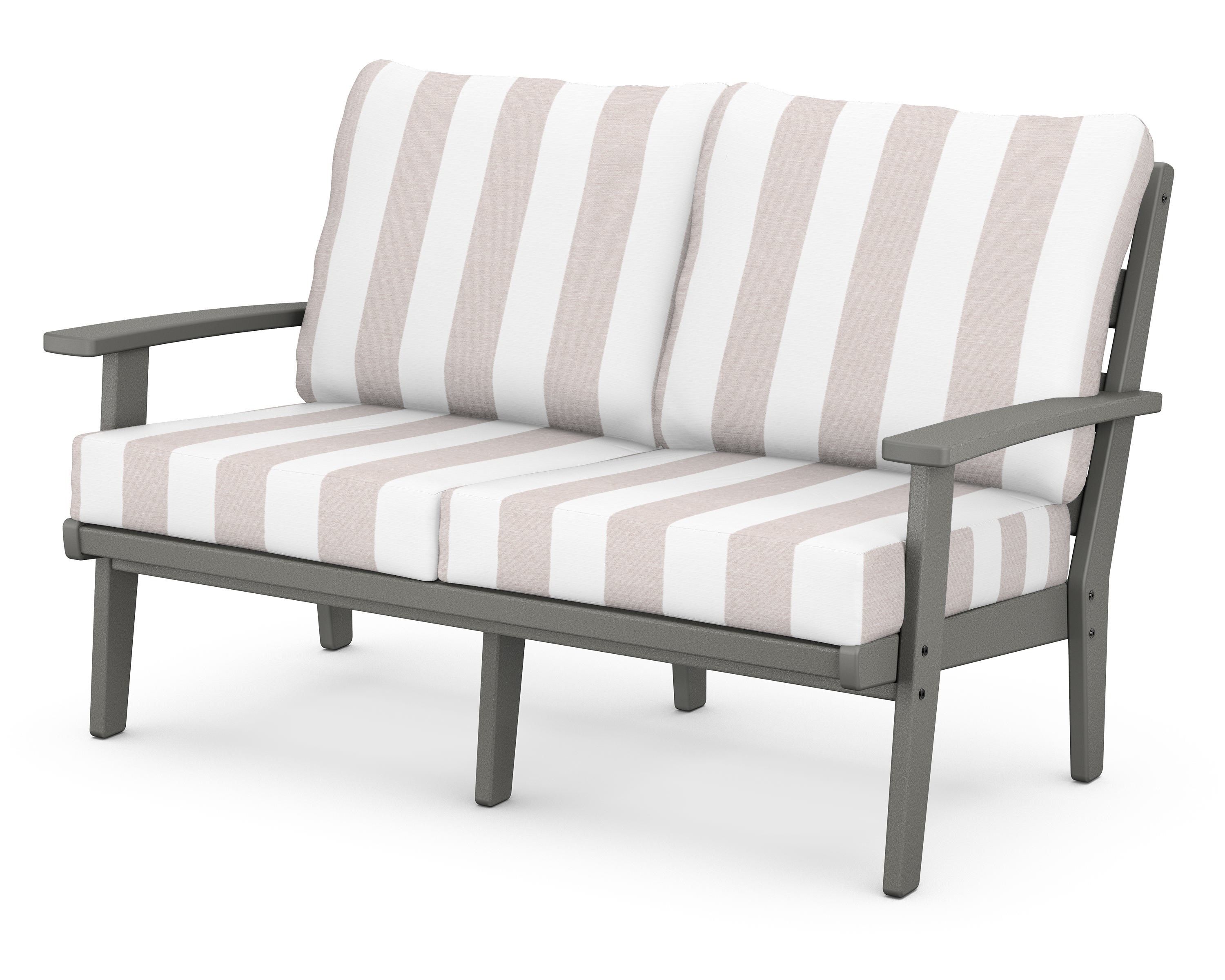 POLYWOOD® Grant Park Deep Seating Loveseat in Slate Grey / Cabana Stripe Dune Burlap
