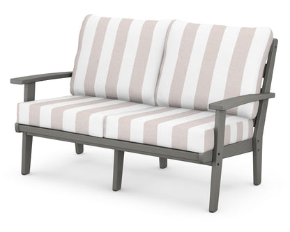 POLYWOOD® Grant Park Deep Seating Loveseat in Slate Grey / Cabana Stripe Dune Burlap