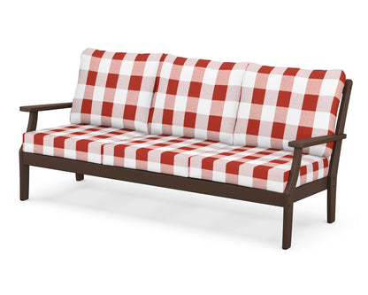 POLYWOOD® Braxton Deep Seating Sofa in Mahogany / Buffalo Plaid Crimson