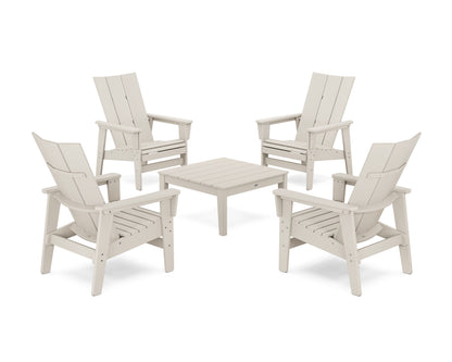 POLYWOOD® 5-Piece Modern Grand Upright Adirondack Chair Conversation Group in Sand