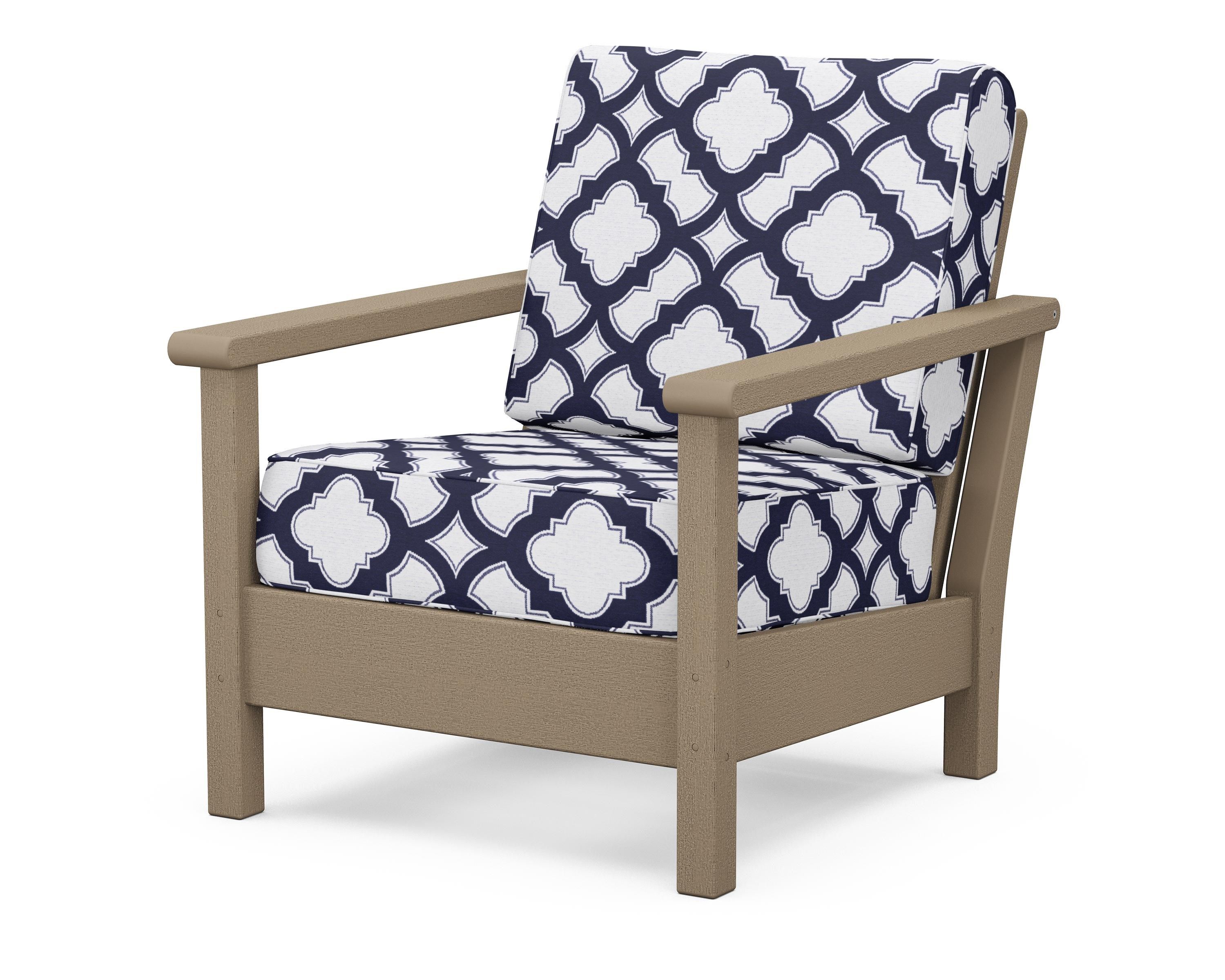 POLYWOOD® Harbour Deep Seating Chair in Vintage Sahara / Trellis Navy