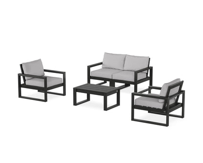 POLYWOOD® EDGE Sectional 4-Piece Deep Seating Set with Loveseat in Black / Granite