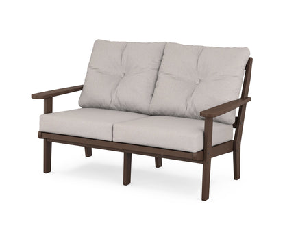POLYWOOD® Mission Deep Seating Loveseat in Mahogany / Dune Burlap