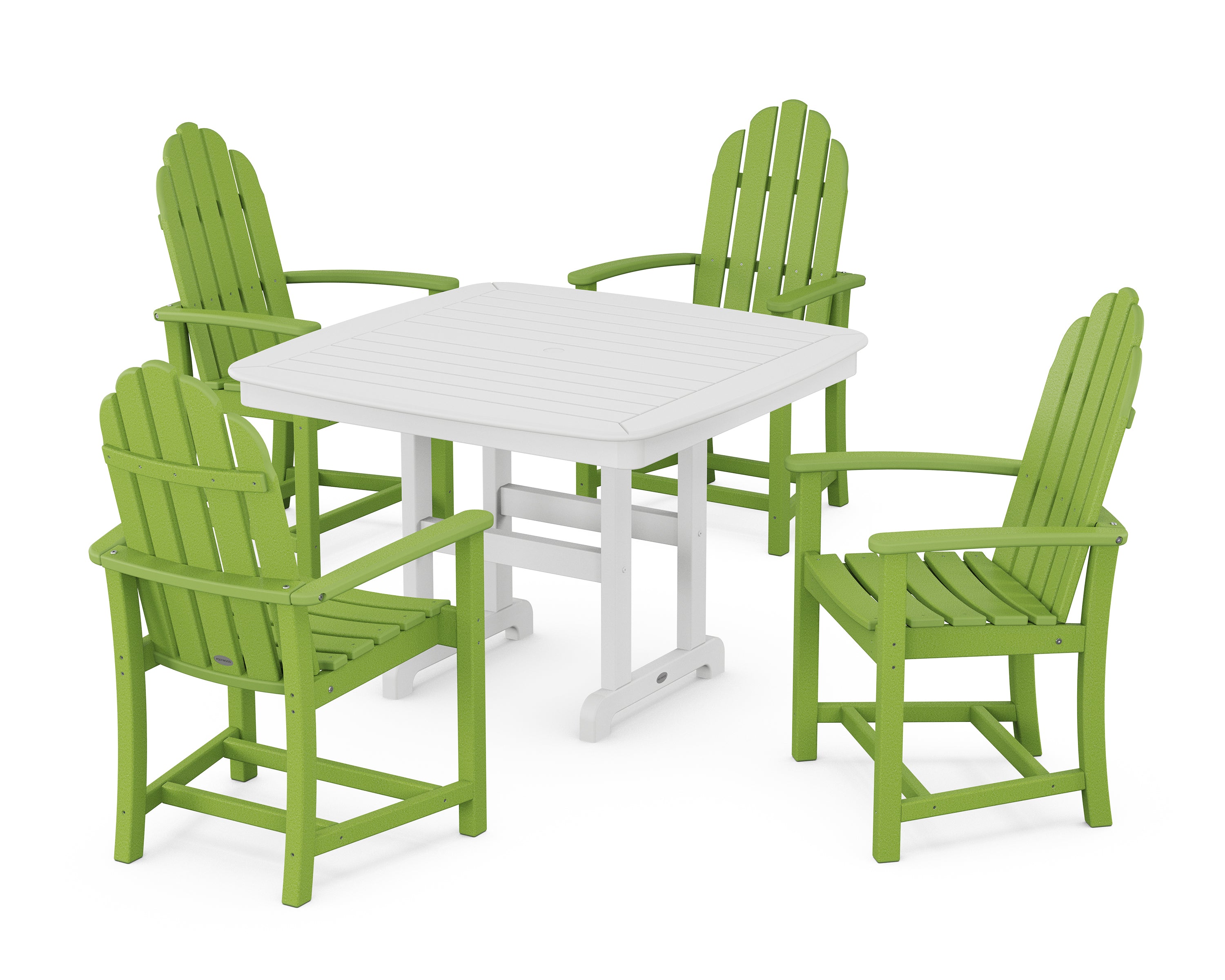 POLYWOOD® Classic Adirondack 5-Piece Dining Set with Trestle Legs in Lime / White