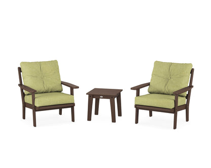 POLYWOOD® Oxford 3-Piece Deep Seating Set in Mahogany / Chartreuse Boucle