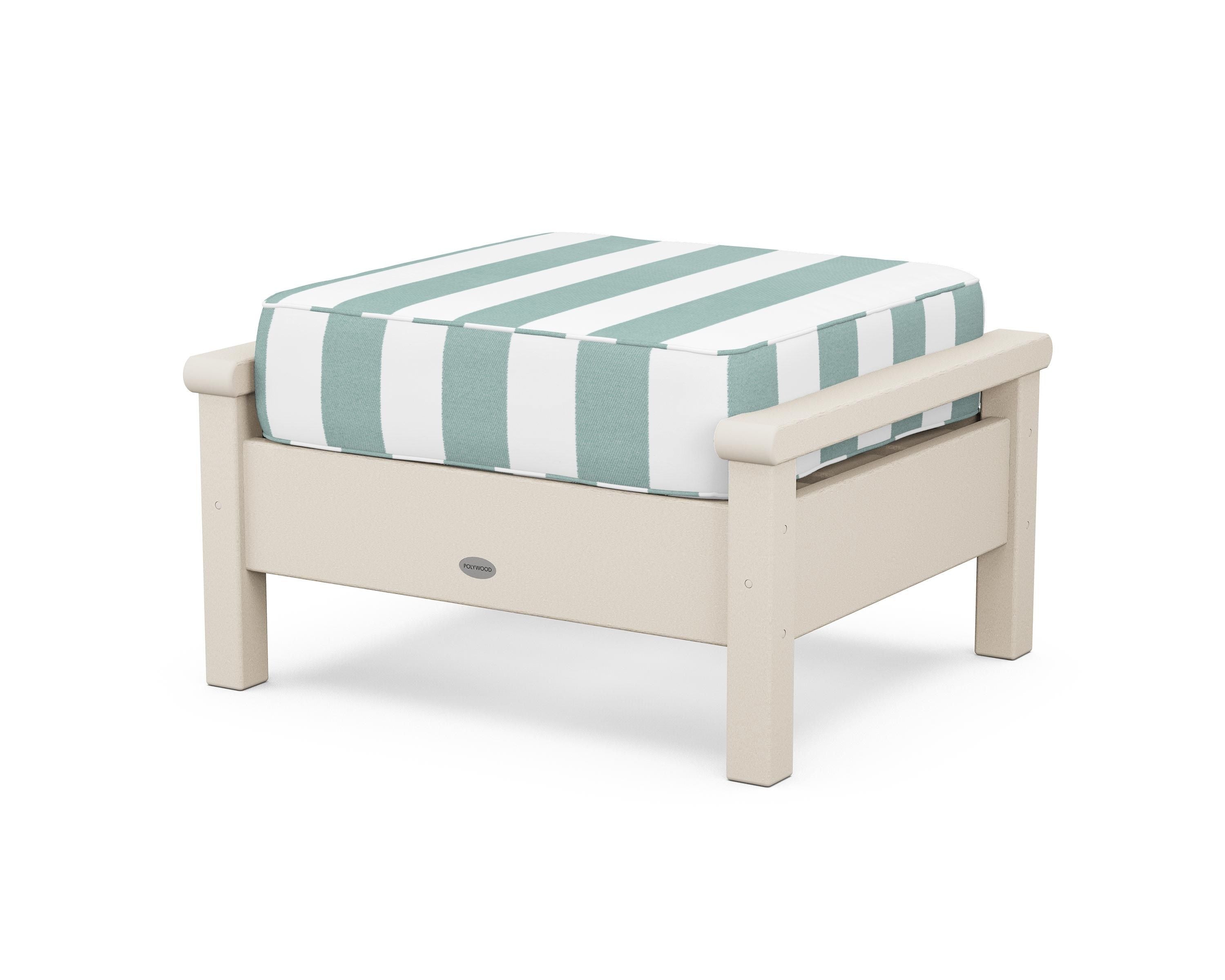 POLYWOOD® Harbour Deep Seating Ottoman in Sand / Cabana Stripe Glacier Spa