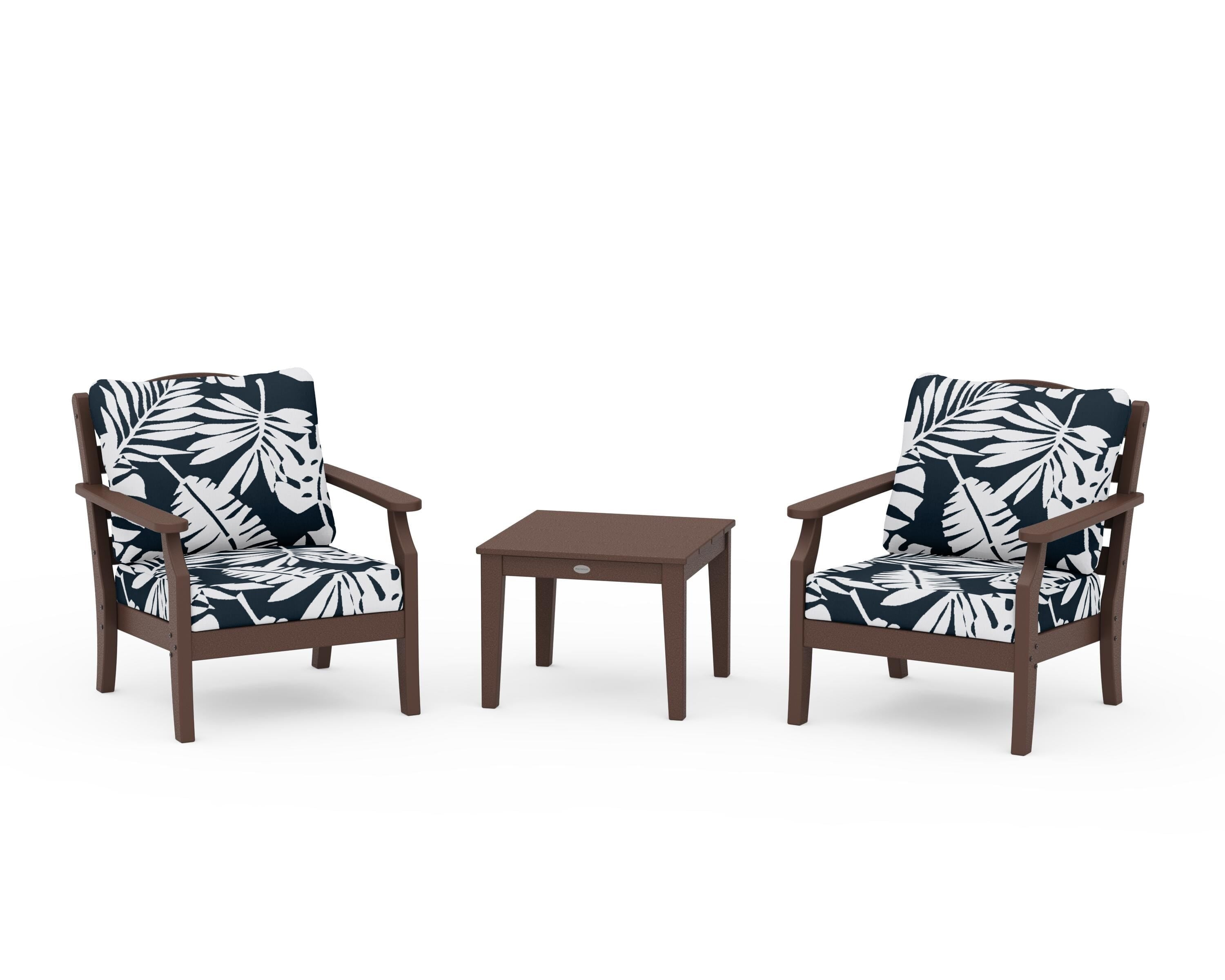 Draper James™ by  POLYWOOD® Savannah 3-Piece Deep Seating Set in Mahogany / Leaf Marine Indigo