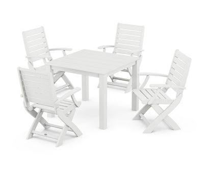 POLYWOOD® Signature Folding Chair 5-Piece Parsons Dining Set in White