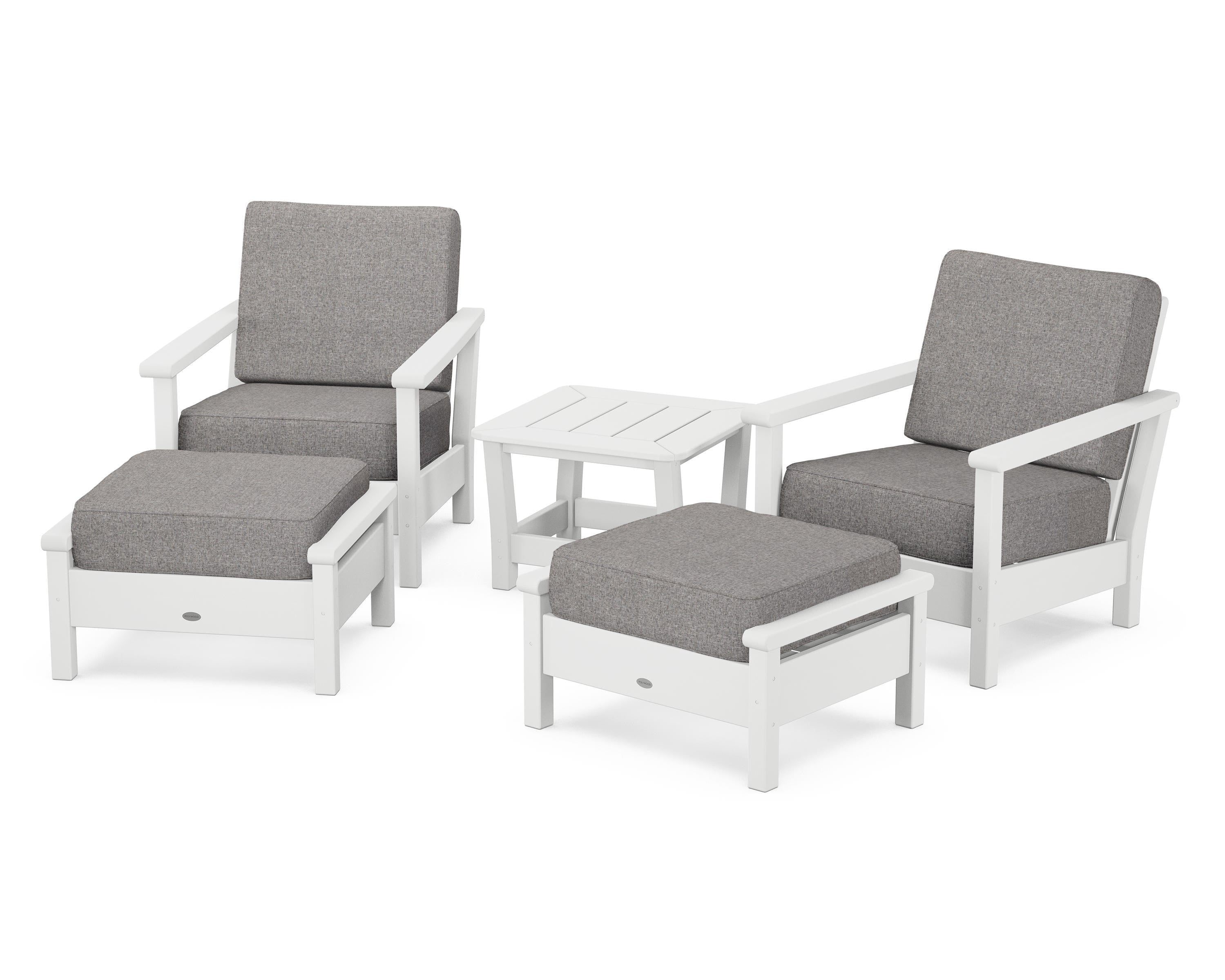 POLYWOOD® Harbour 5-Piece Deep Seating Chair Set in White / Grey Mist