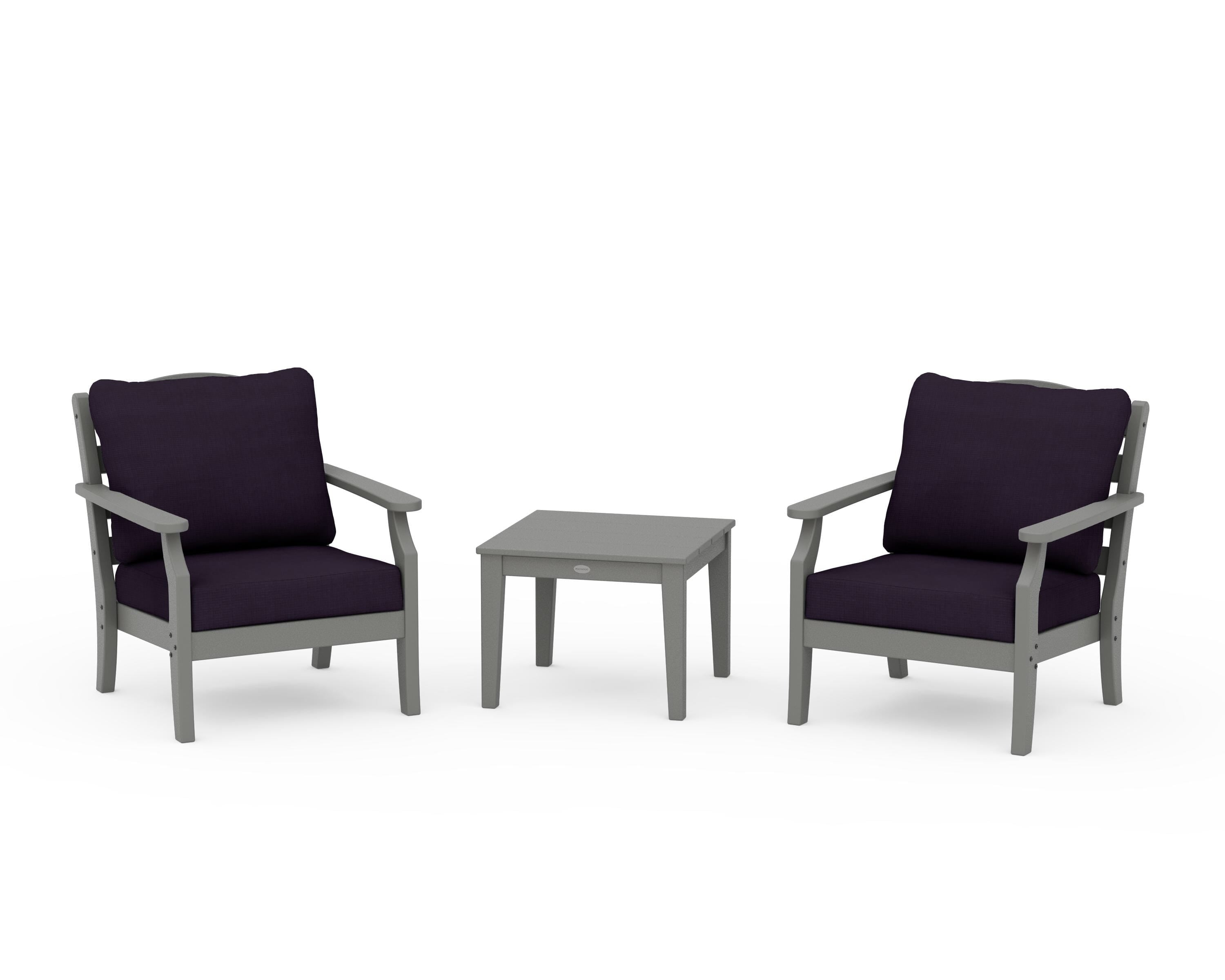 Draper James™ by  POLYWOOD® Savannah 3-Piece Deep Seating Set in Slate Grey / Navy Linen