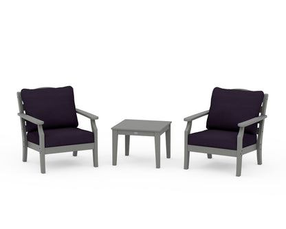 Draper James™ by  POLYWOOD® Savannah 3-Piece Deep Seating Set in Slate Grey / Navy Linen