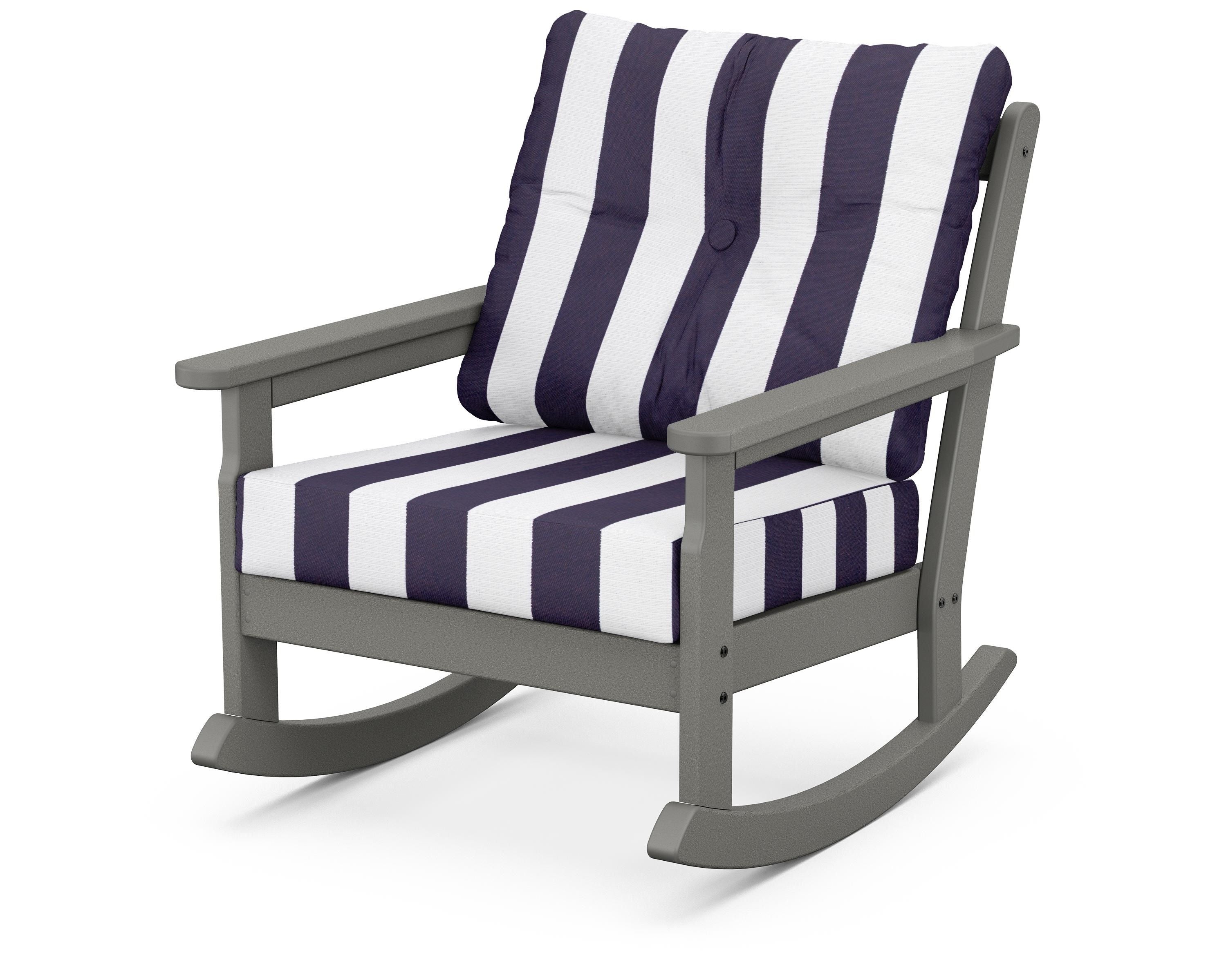 POLYWOOD® Vineyard Deep Seating Rocking Chair in Slate Grey / Cabana Stripe Navy