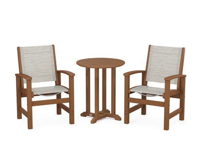 POLYWOOD® Coastal 3-Piece Round Bistro Dining Set in Teak / Birch Sling