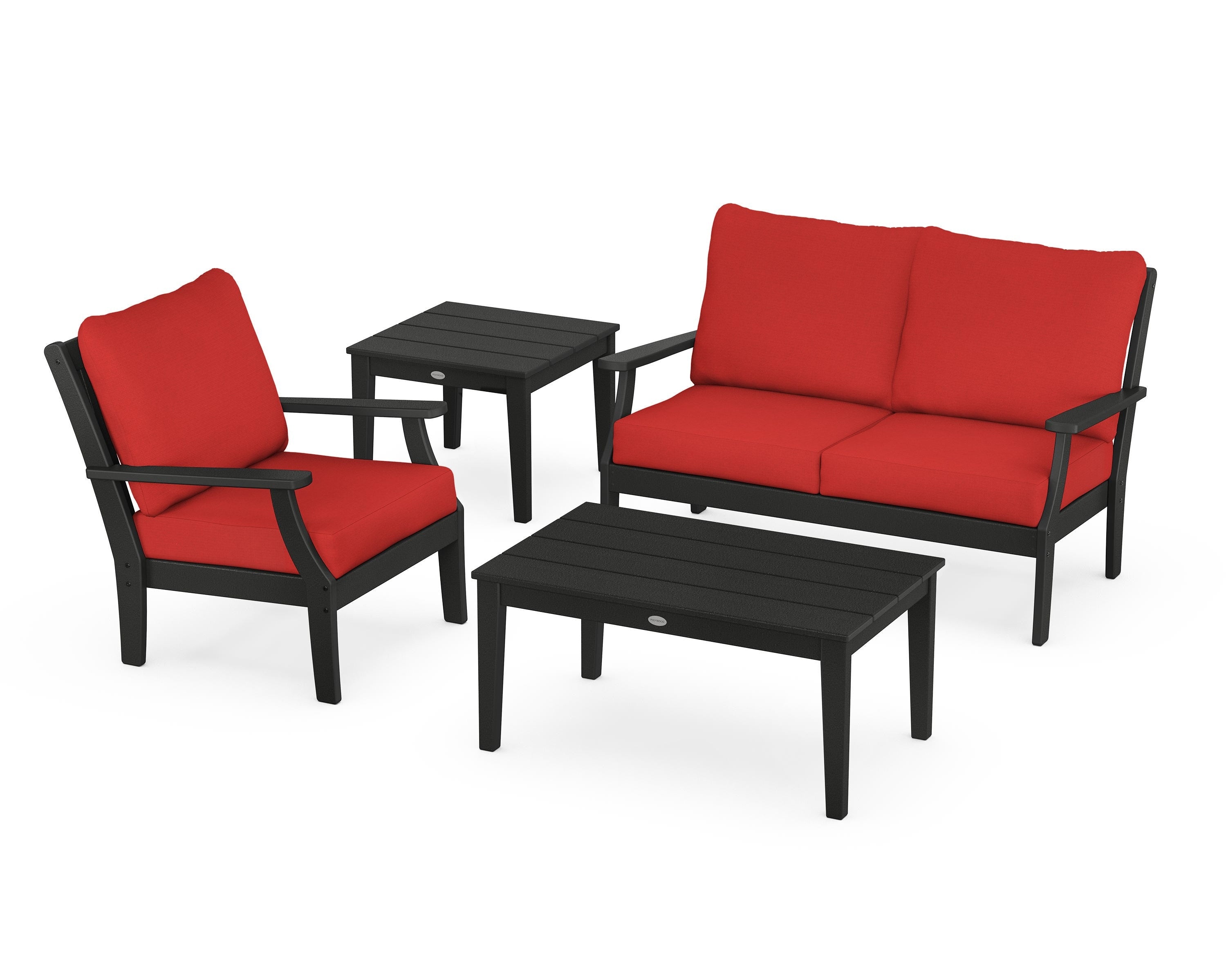 POLYWOOD® Braxton 4-Piece Deep Seating Set in Black / Crimson Linen