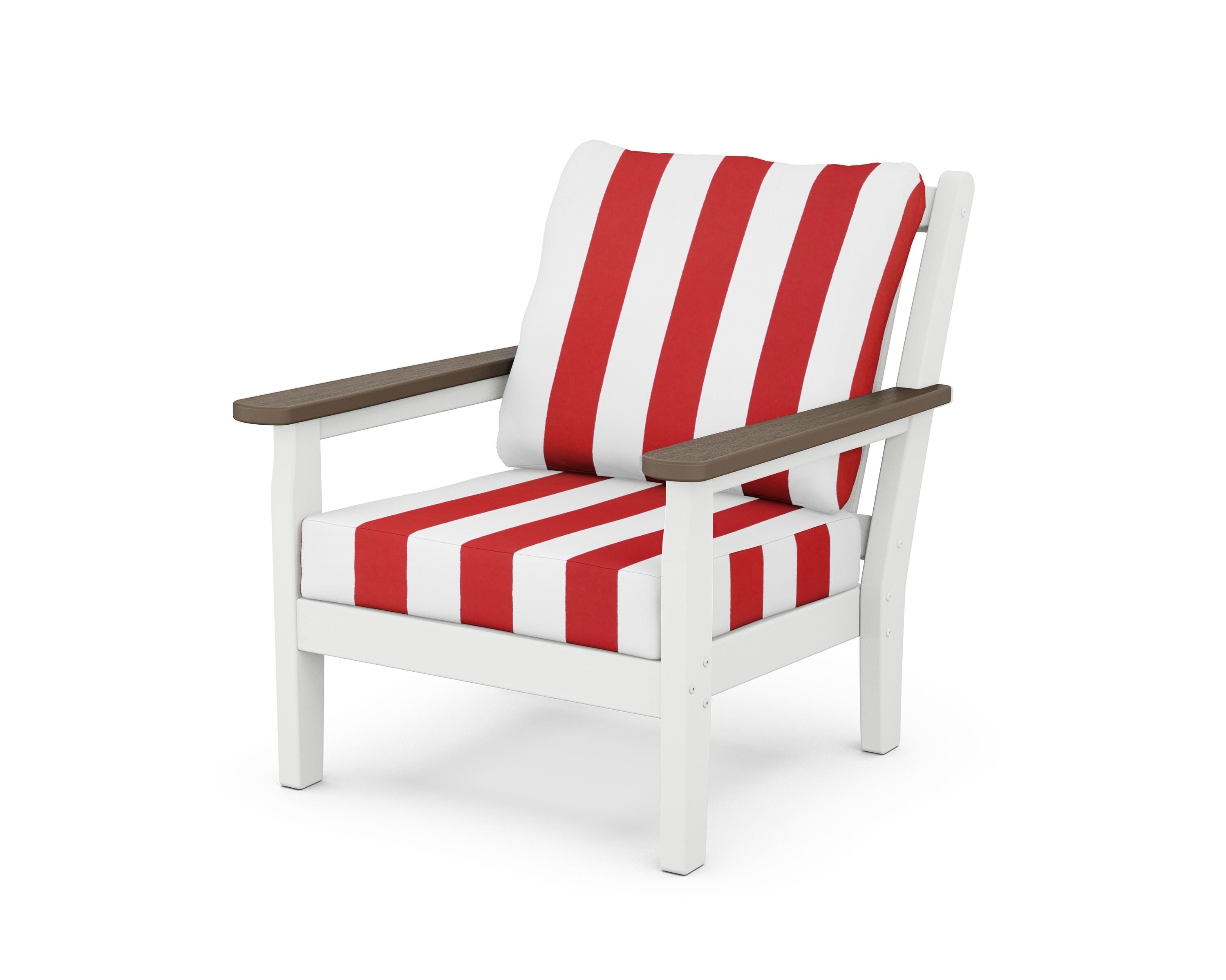 POLYWOOD® Chippendale Deep Seating Chair in White / Kona / Cabana Stripe Crimson
