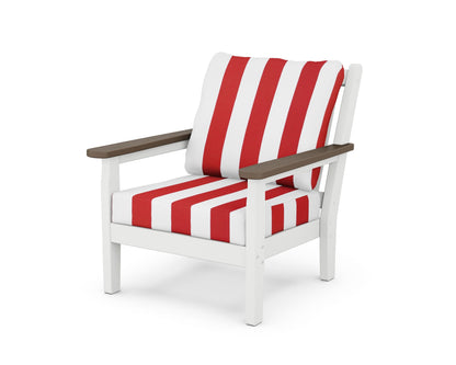POLYWOOD® Chippendale Deep Seating Chair in White / Kona / Cabana Stripe Crimson