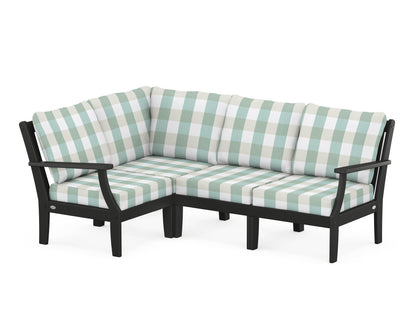 POLYWOOD® Braxton Modular 4-Piece Deep Seating Set in Black / Buffalo Plaid Glacier Spa