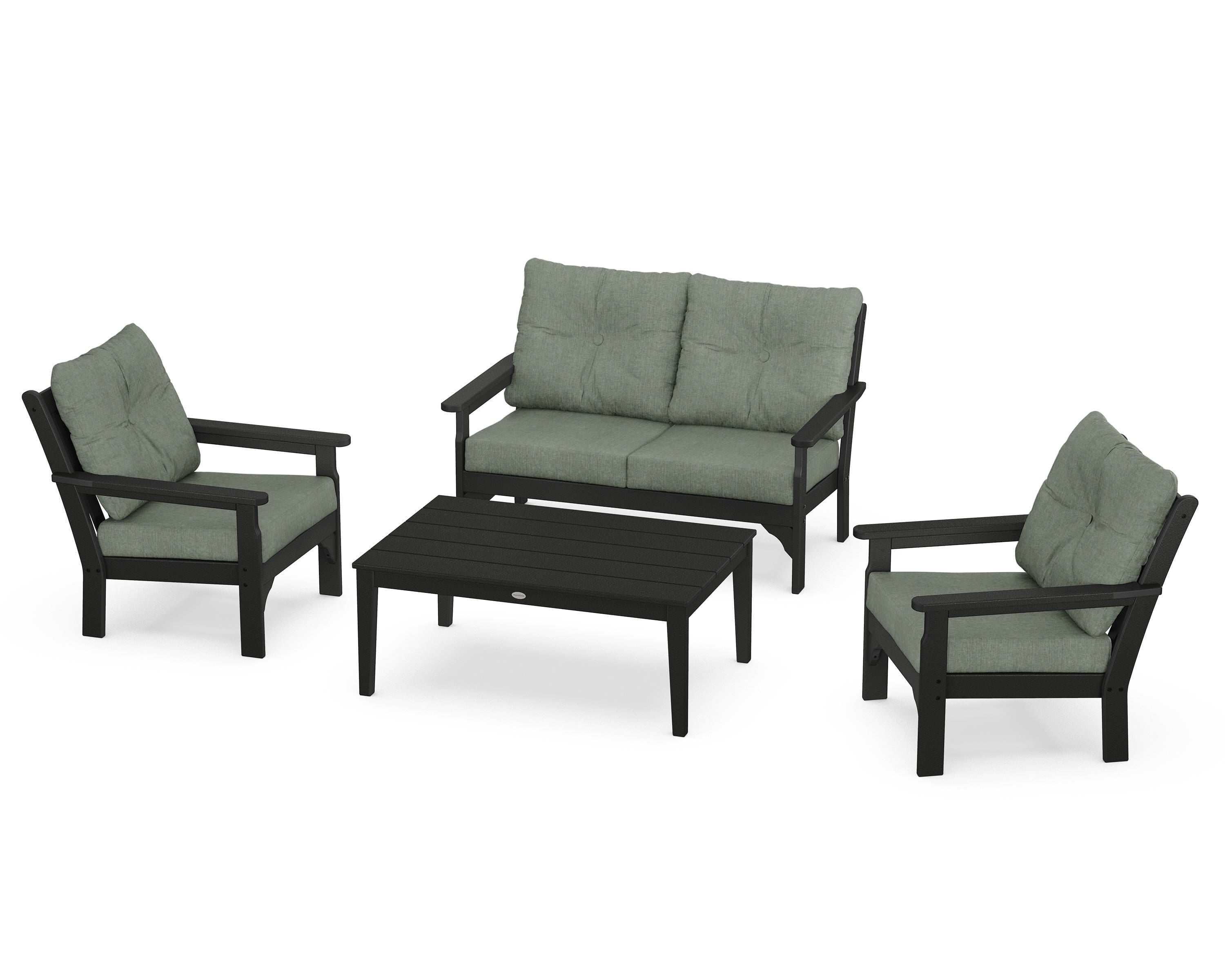 POLYWOOD® Vineyard 4-Piece Deep Seating Set in Black / Cast Sage