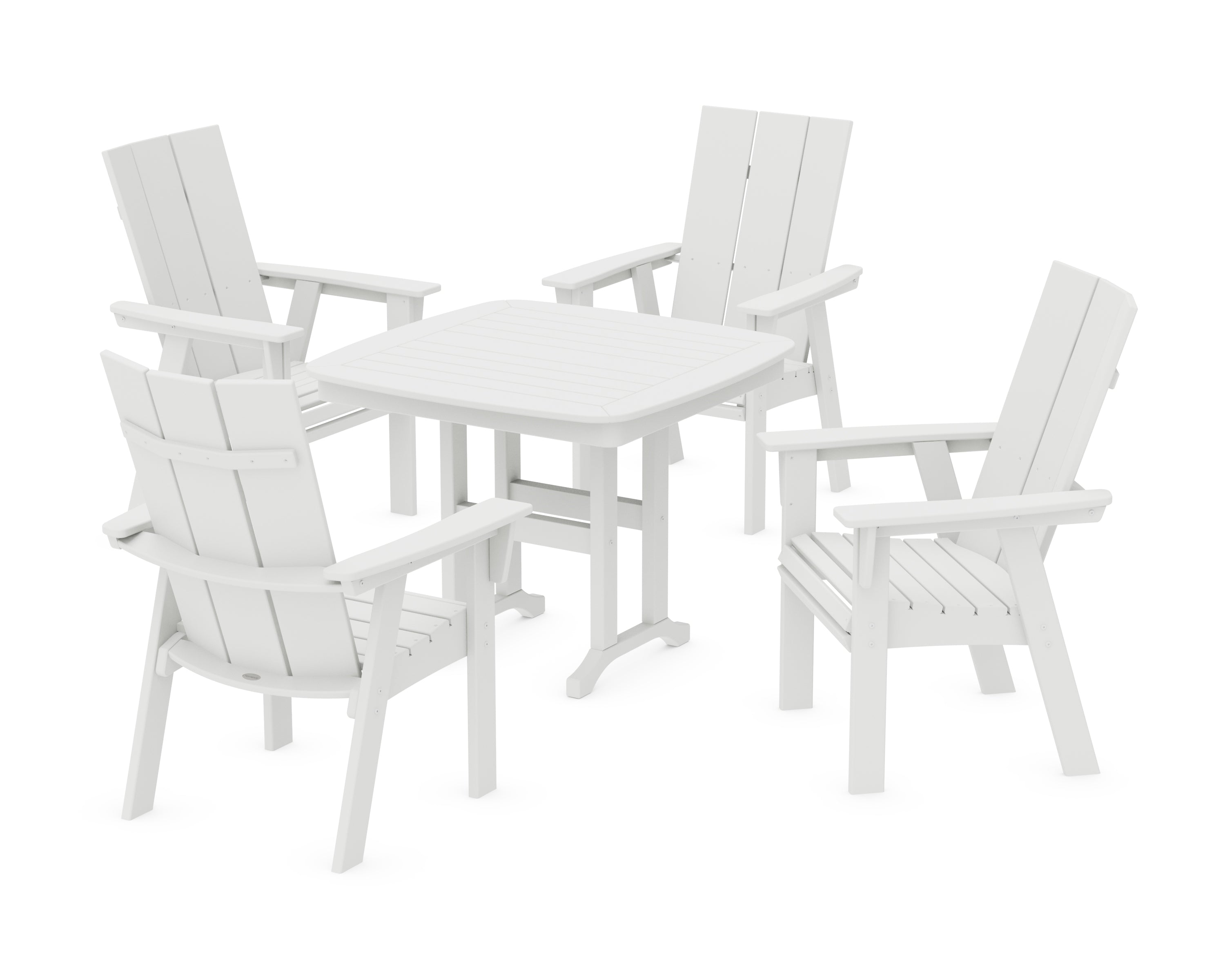 POLYWOOD® Modern Curveback Adirondack 5-Piece Dining Set in White