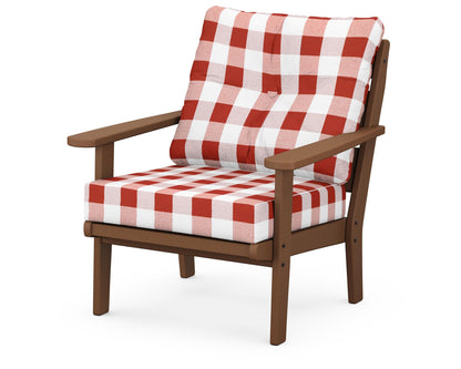 POLYWOOD® Lakeside Deep Seating Chair in Teak / Buffalo Plaid Crimson
