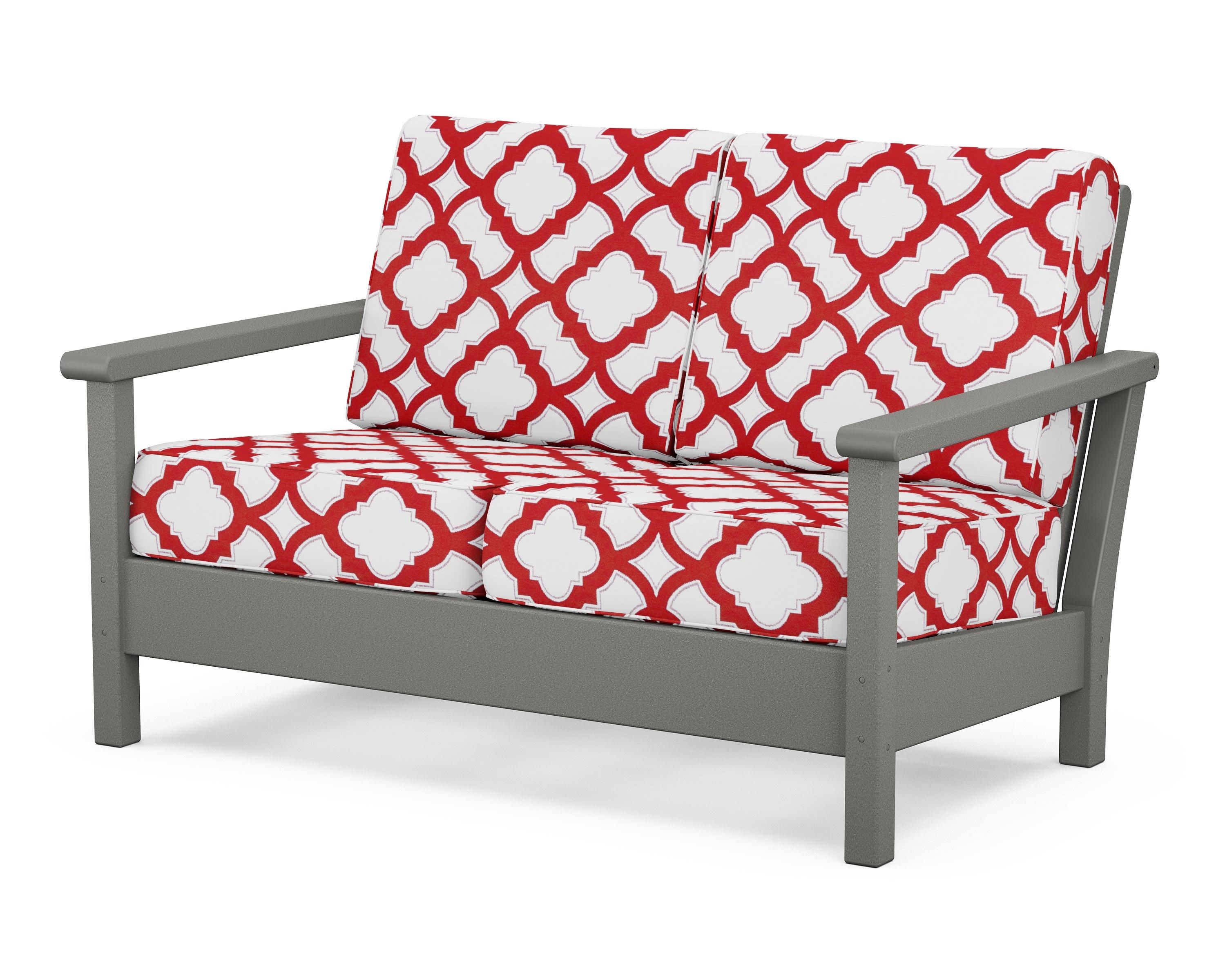 POLYWOOD® Harbour Deep Seating Loveseat in Slate Grey / Trellis Crimson