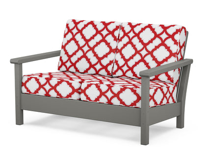 POLYWOOD® Harbour Deep Seating Loveseat in Slate Grey / Trellis Crimson